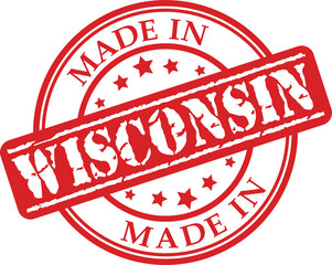 Made in Wisconsin red rubber stamp illustration vector on white background