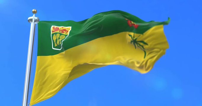 Flag of canadian region of Saskatchewan, province of Canada - loop