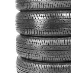 Car tires on white background