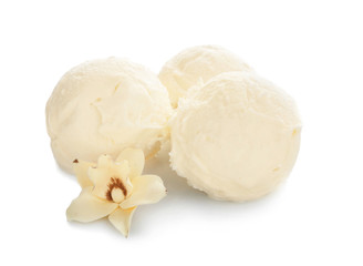 Balls of delicious vanilla ice cream isolated on white