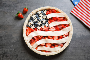 American flag pie on grey background