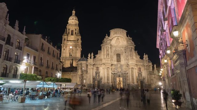 Timelapse of Murcia Cathedral in Belluga square