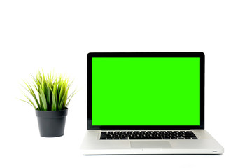 Fototapeta premium Mockup image of laptop with blank green screen. 