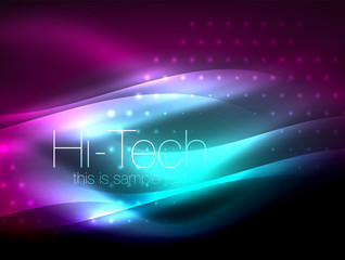 Glittering neon glowin wave, techno modern art abstract background, magical shiny template