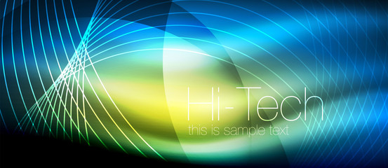 Glossy light effect neon glowing waves, shiny lights