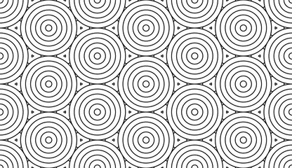 Monochrome doodle art deco abstract seamless background with circles stroke line.