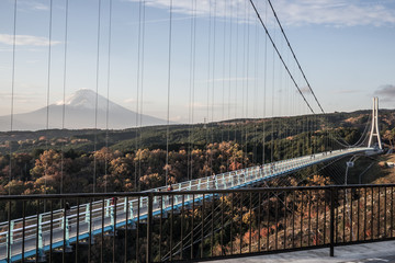 A view of Mount Fuji and the Mishima Skywalk Bridge