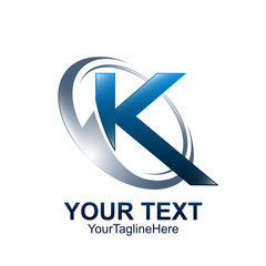 Initial letter K logo template colored blue grey circle wave swoosh design for business and company identity