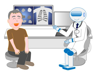 Fototapeta premium 人工知能のロボット医師から診察を受ける患者。