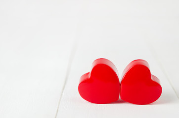 red heart on white wooden background - Valentine background