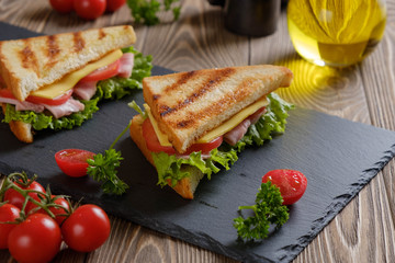 Sandwich with cherry tomatoes.