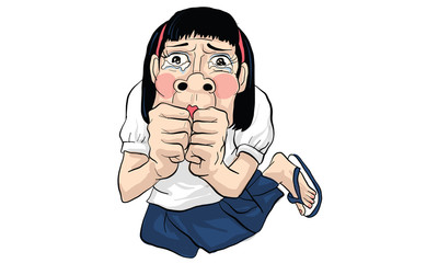 woman act cartoon, line sticker vector