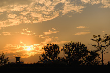 Silhouette of sunset and copy space