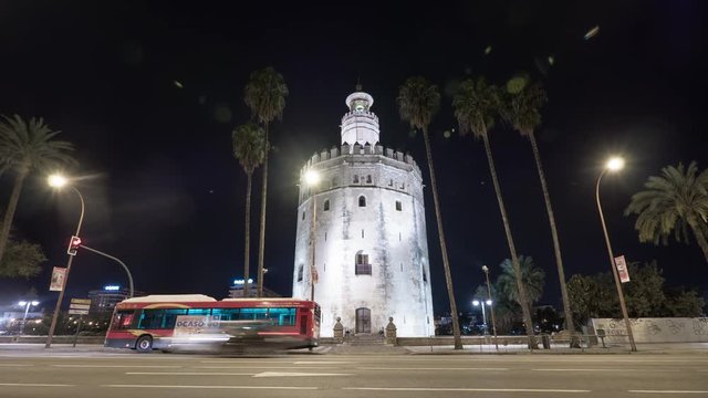 Timelapse of Torre del Oro by night