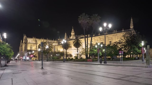 Timelapse of Seville Cathedral at night