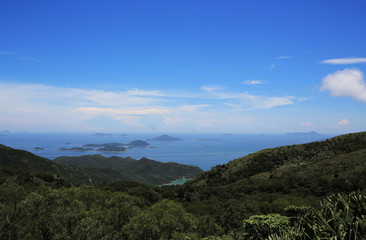 the beautiful weather in summer from Lantau Island to south china sea, with the view of Shek Pik Reservoir in Hong Kong