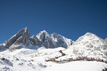 The mountain full of snow in the winter day after strom.