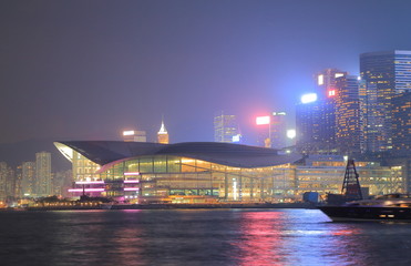 Fototapeta na wymiar Night cityscape and Victoria harbour Hong Kong