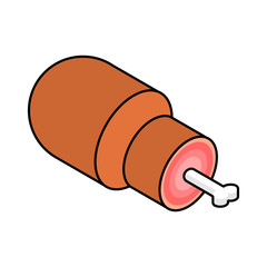 Meat on bone isometric style. Piece of beef. Pork ham isolated. Food vector illustration