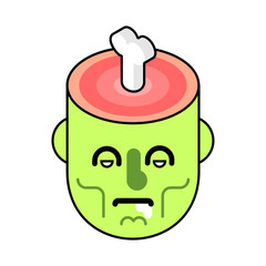 Zombie head and bone in brain. Slice skull