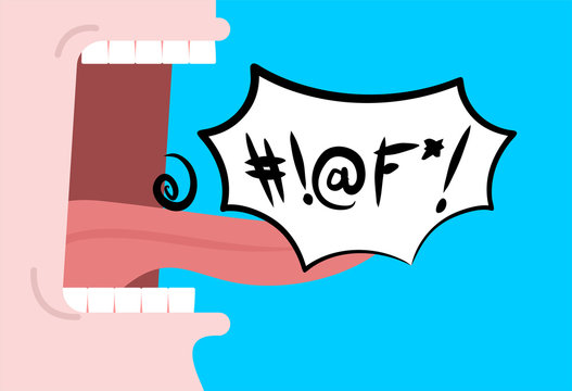 Shout swearing words in speech bubble. Cry Open mouth. Teeth and tongue. foul language