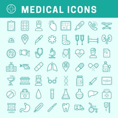 Linear medical icons with fill