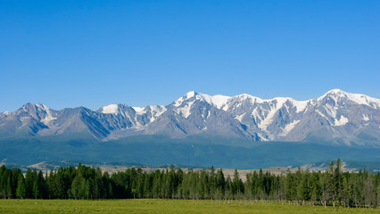 Fototapeta premium Beautiful mountain landscape, snow peaks, Altay republic, Russia