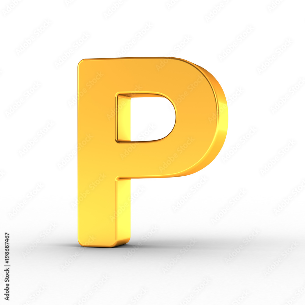 Poster the letter p as a polished golden object with clipping path