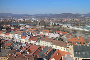 Fototapeta na wymiar View from Trenčín castle to city centre of Trenčín, Slovakia
