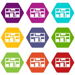 GPS navigation icon set color hexahedron