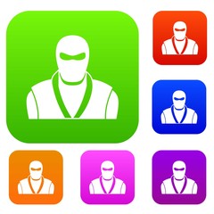 Ninja in black mask set color collection