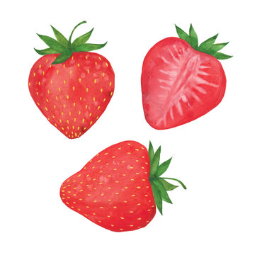 watercolor three  strawberries