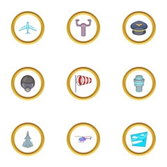 Airport icons set, cartoon style