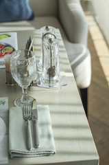 served table in a cafe or restaurant in light colours