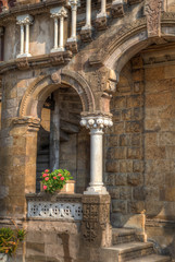 close-up of architectural element with column and arch