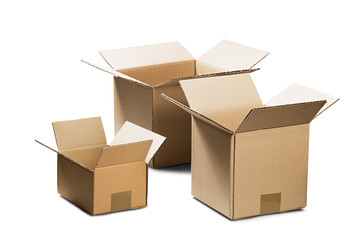 Cardboard box for post service on isolated white background. Parcel with empty space for your text....