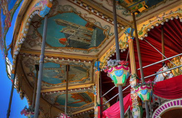 detail of ancient carousel of 700 with many colors