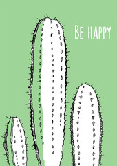Outline hand drawn illustration with cactus for cards and posters