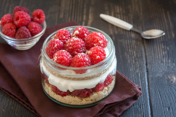 Raspberry dessert in jar