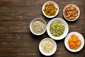 Fototapeta na wymiar Ingredients for cooking granola