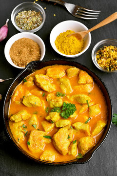 Chicken curry in frying pan
