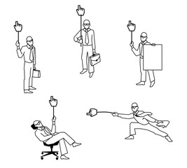 Vector illustration in a flat style of business men and situations with cursor or bag.