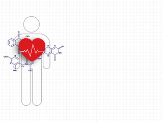 Heart shape and chemistry formula on human model represent medical and health care concept. Technology Background. Vector Illustration.