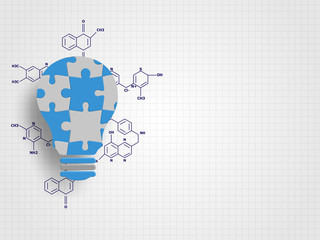 Jigsaw in the lightbulb shape with chemistry formula represent new idea and innovation concept. Technology Background. Vector illustration.
