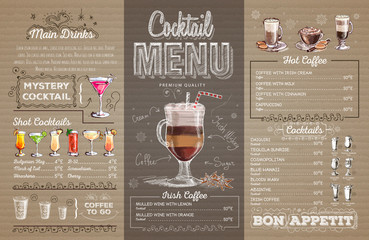 Vintage cocktail menu design on cardboard. Restaurant menu