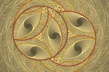 Beautiful fractal round pattern - background, Fractal circle fantasy pattern - yellow and brown