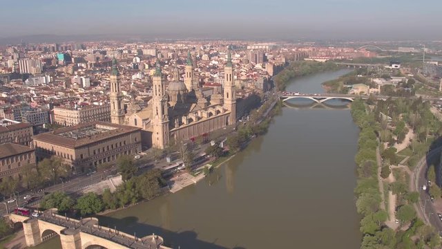 Aerial view of the city and Ebro River