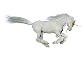 Naklejka na ściany i meble 3D Rendering White Unicorn on White