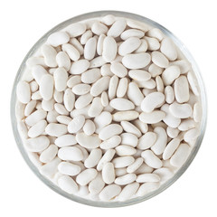 White beans in glass bowl isolated on white background with clipping path