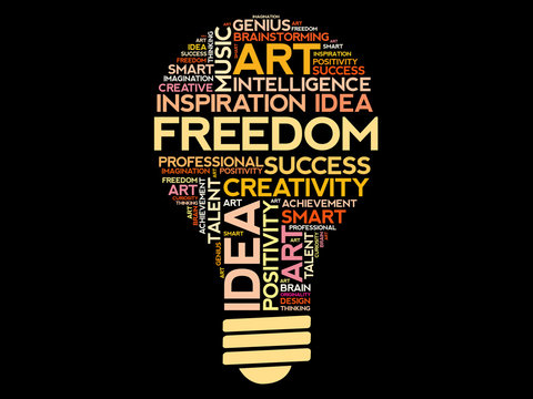 Freedom bulb word cloud collage, concept background